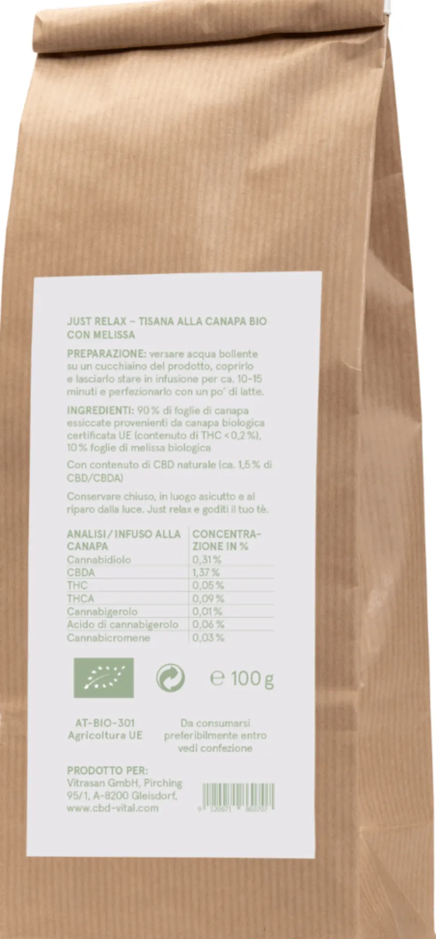 Outlet CBD VITAL Hanftee Bio 1,5% Just Relax